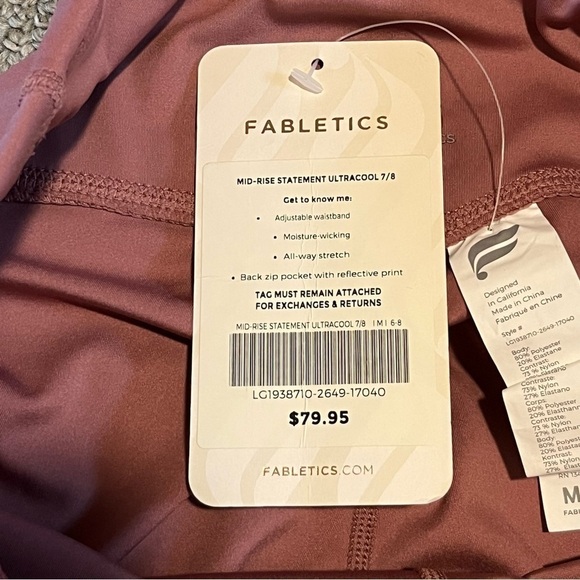 Fabletics Leggings Womens Medium Pink Mid Rise Statement Ultra cool Pocket NWT - Picture 5 of 12